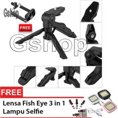 Gshop Universal Mini Tripod Multifungsi 2 In 1 DSLR,Xiaomi Yi,Camera Digital + Lensa Fish Eye 3 In1 + Lampu Selfie