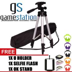 GStation 3110 Portable Tripod Stand 4 Section Aluminium Legs With Brace Free Holder U, OK Stand Holder, Lampu Selfie Flash