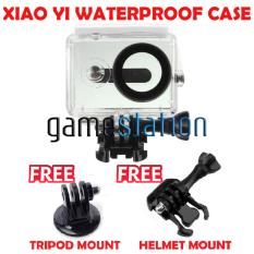 GStation WaterProof Case for Xiaomi Yi Action Camera + Tripod Mount + Helmet Mount - White