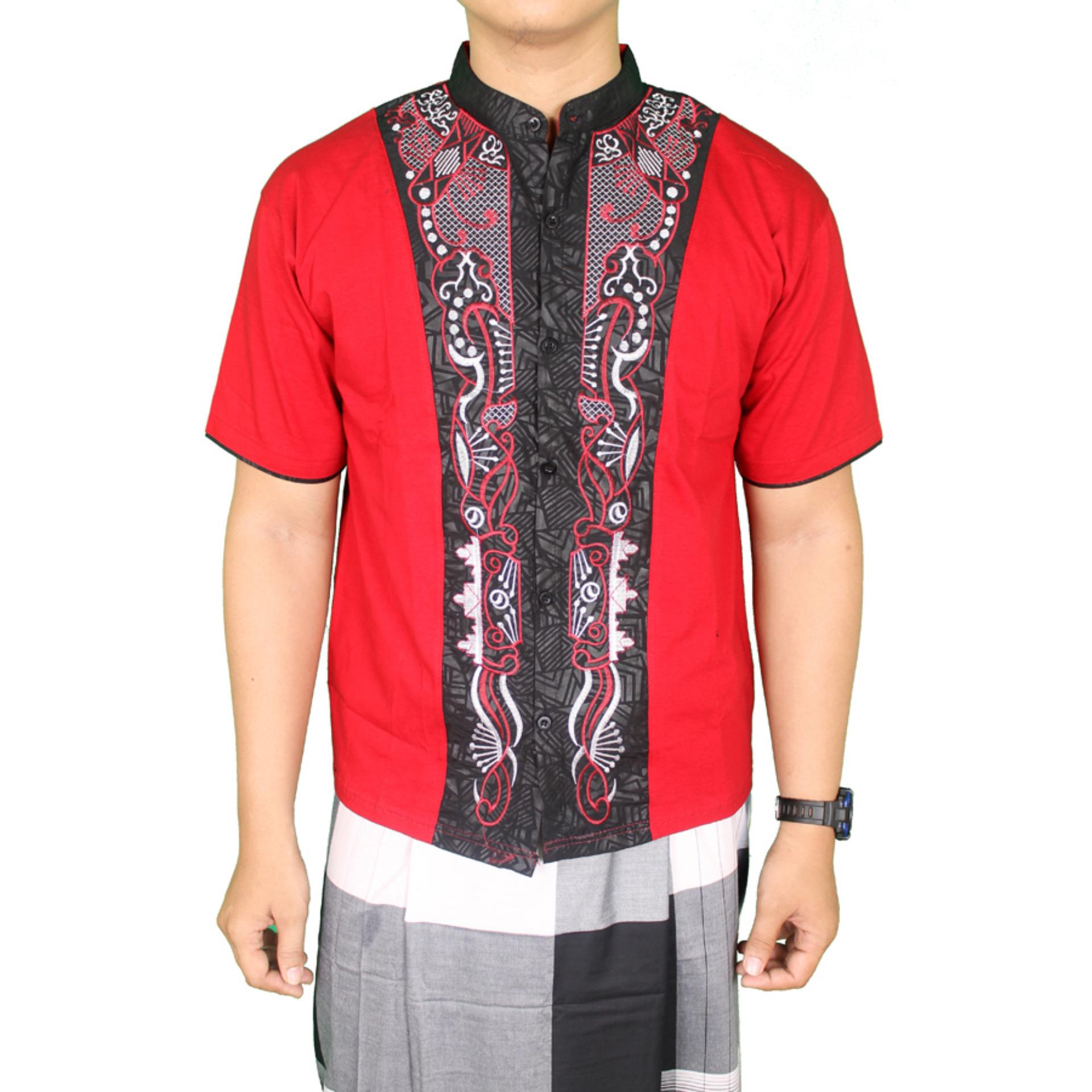 Kemeja Muslim Pria Terbaru & Termurah Gudang Fashion Kemeja Muslim Pria Pendek Bordir Tengah Merah