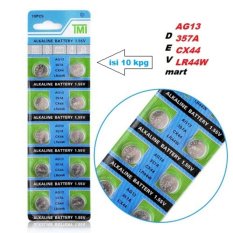 Hanifah Store - TMI Battery Alkaline Baterai Kancing Lithium AG13 LR44 (1.55V) Untuk Kalkulator, Jam, Kamera, PDA - Isi 10 Pcs - Blue