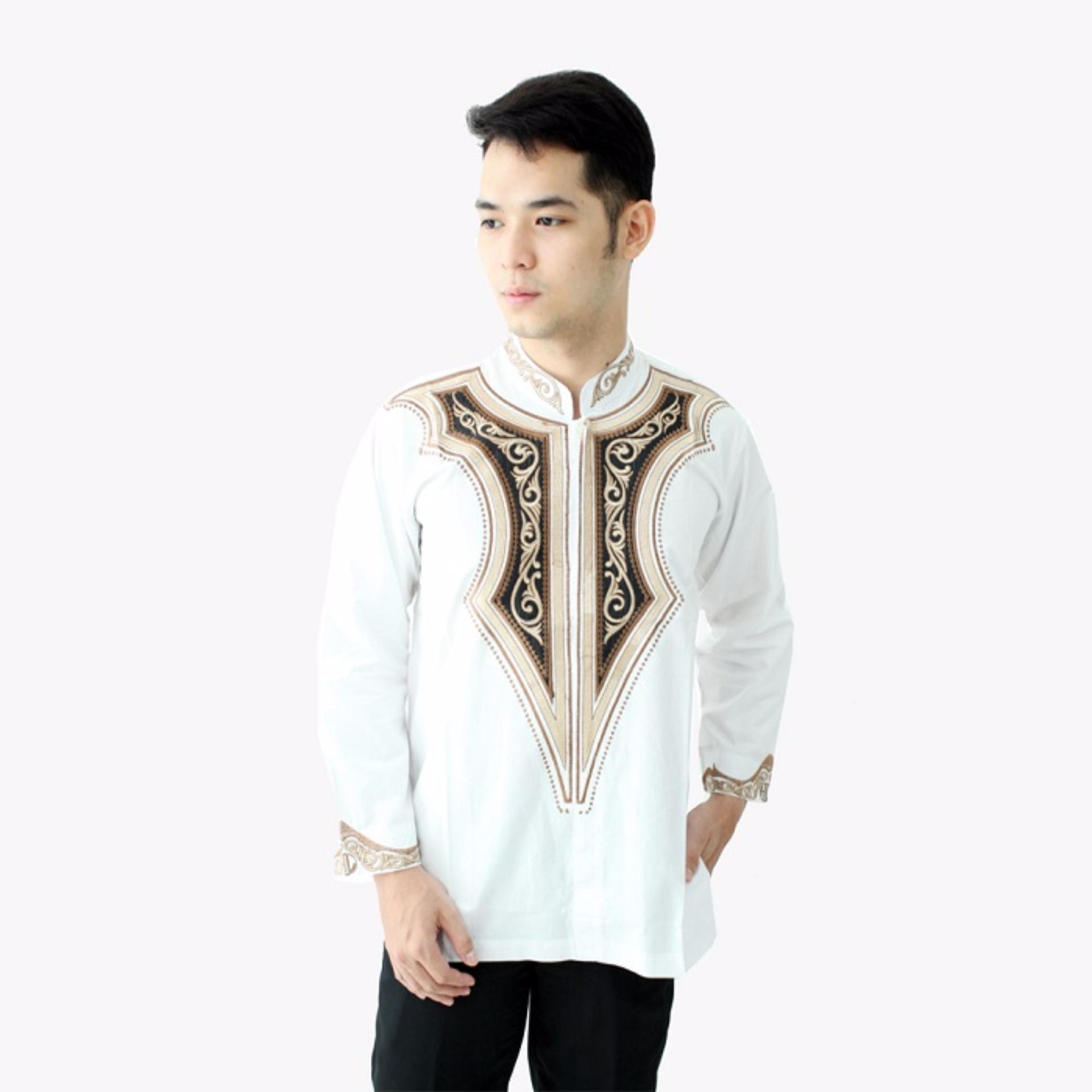 Hansen & Lisa Baju Koko Lengan Panjang Kombinasi Motif Bordir Flywing - White