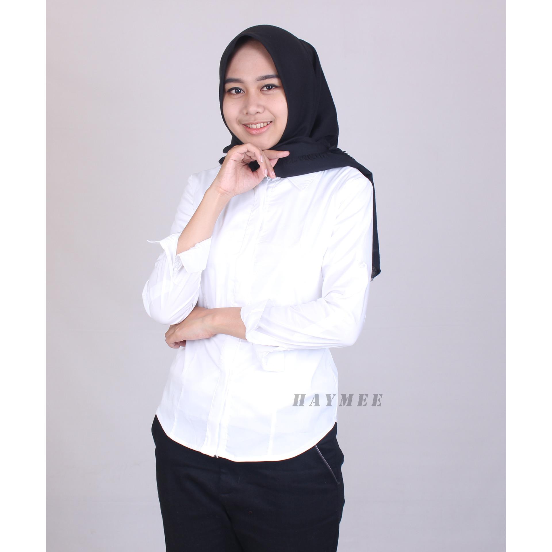 HaymeeStore Kemeja Putih Polos Wanita Baju Kantor Cewek Formal Atasan Kerja cewe Bahan Katun Strecth