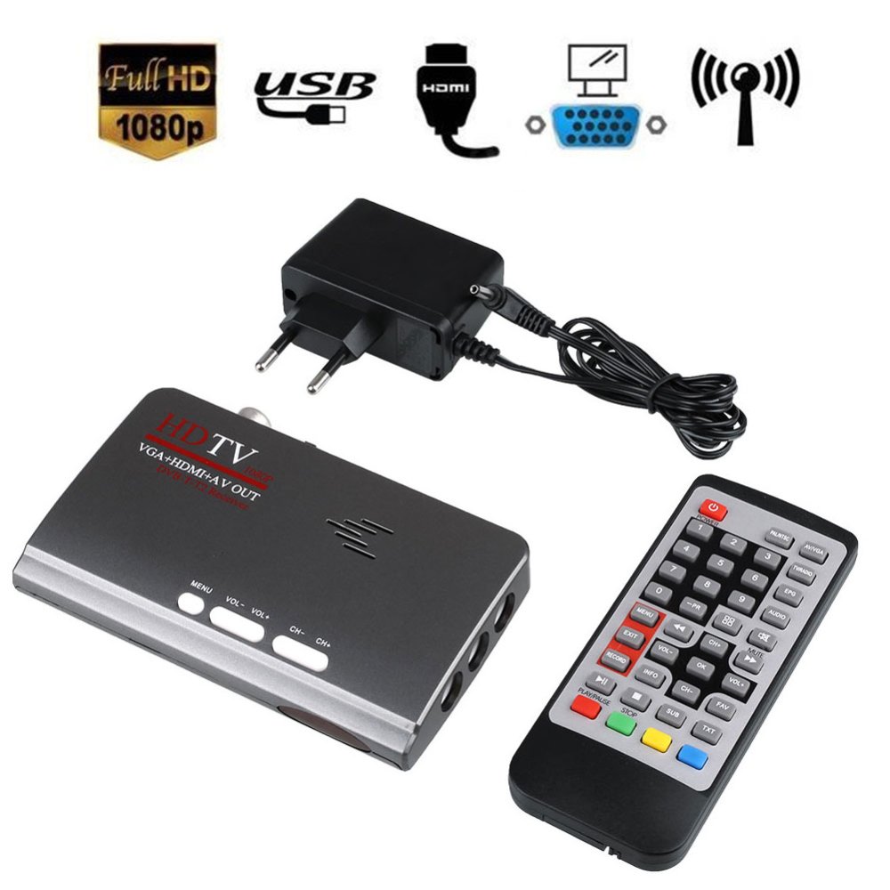 HDMI HD 1080 P VGA DVB-T2 TV Box VGA AV CVBS Tuner Receiver dengan Remote Control-Intl