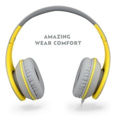 Headphone Suara Intone I68 Foldable Headset dengan Mikrofon untuk Perjalanan Kerja Sport Kids Girls Headphone untuk Game Musik Kompatibel dengan IPhone IPod IPad Samsung HTC LG MP3 (Abu-abu/kuning)