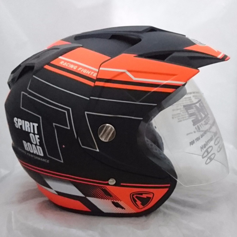 Helm 2 kaca (double visor) R-9 Black Doff orange