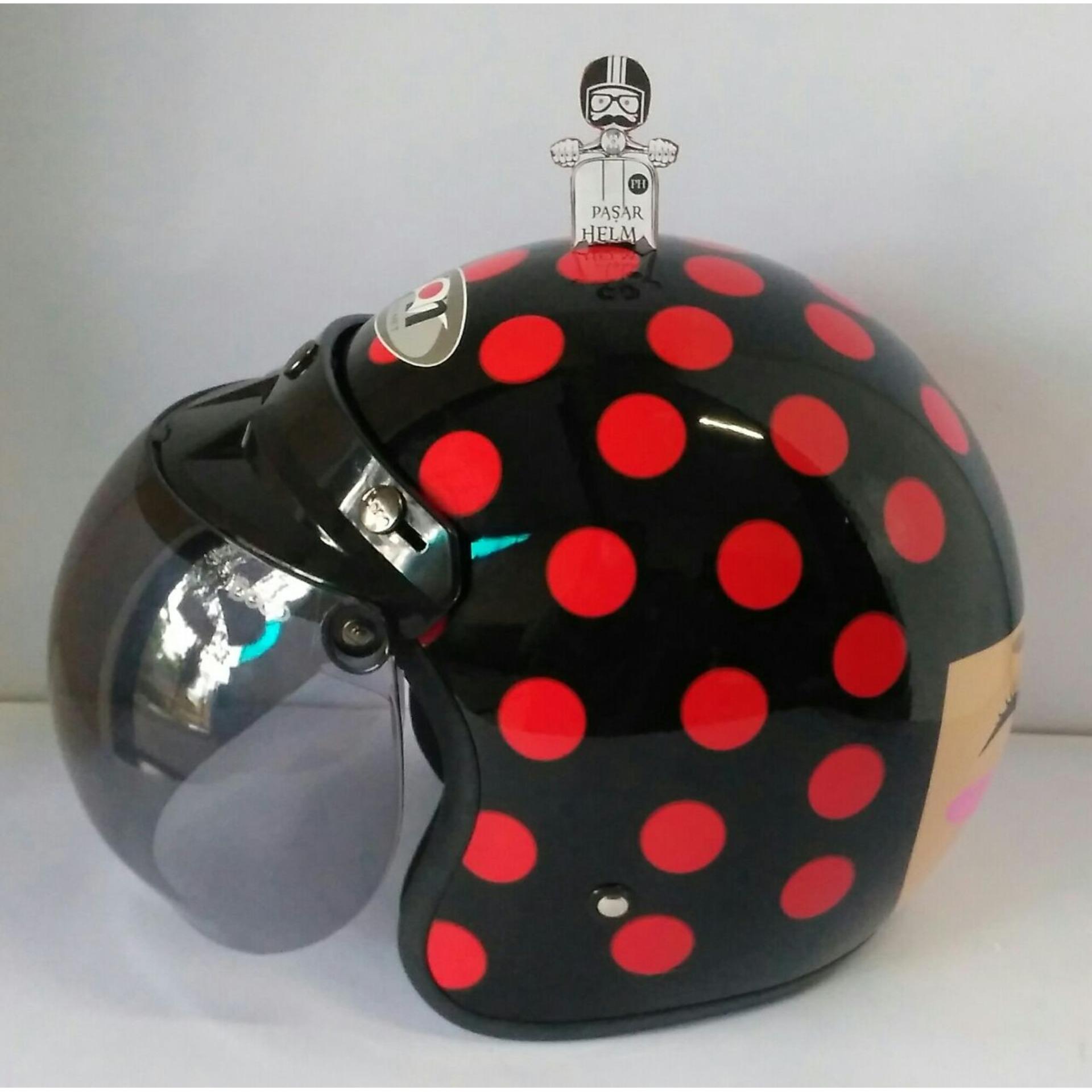 Helm Bogo Kimoni Polkadot Hitam Bola Merah Kaca Bogo Original