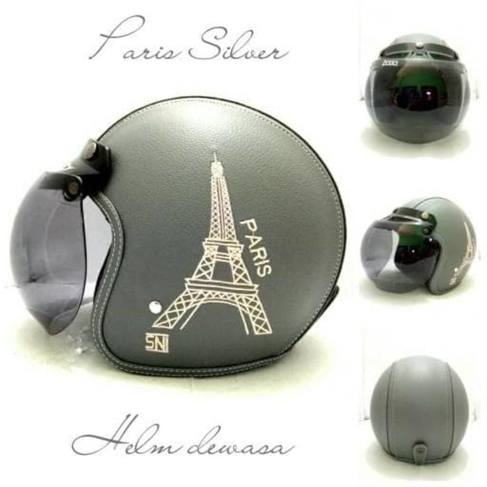 Helm Bogo Retro Kulit Klasik Paris Silver