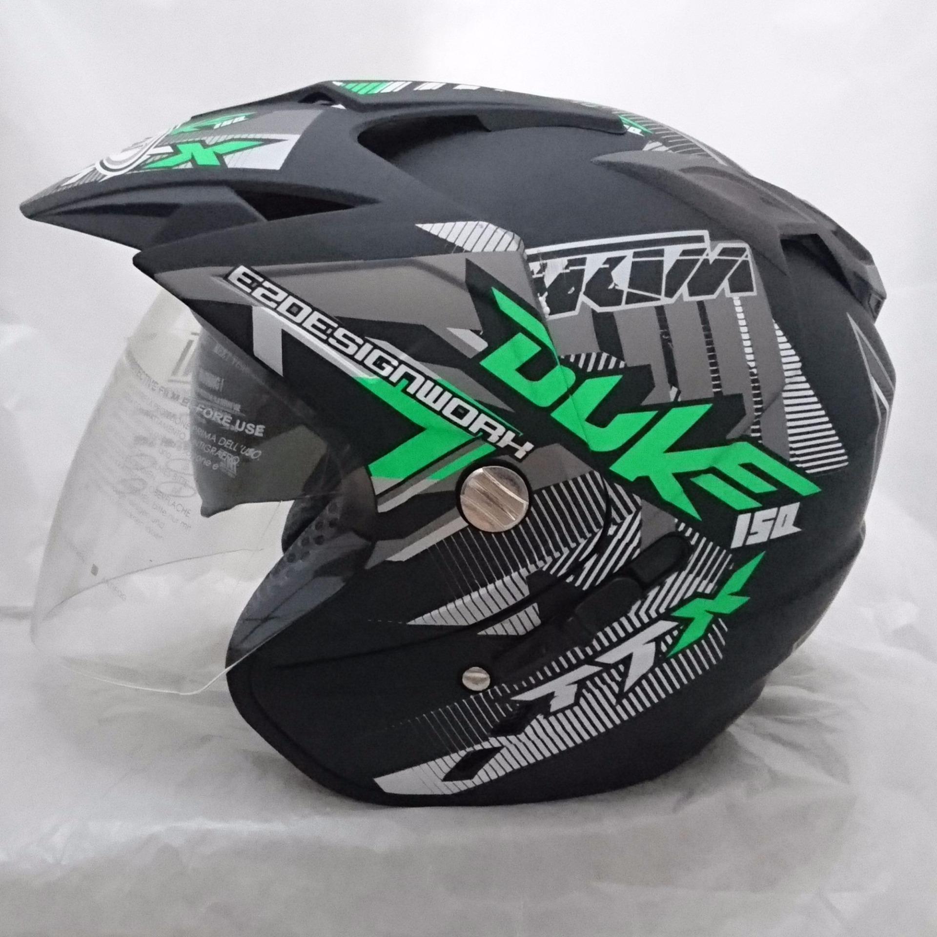 Helm dmn 2 kaca double visor duke black doff green