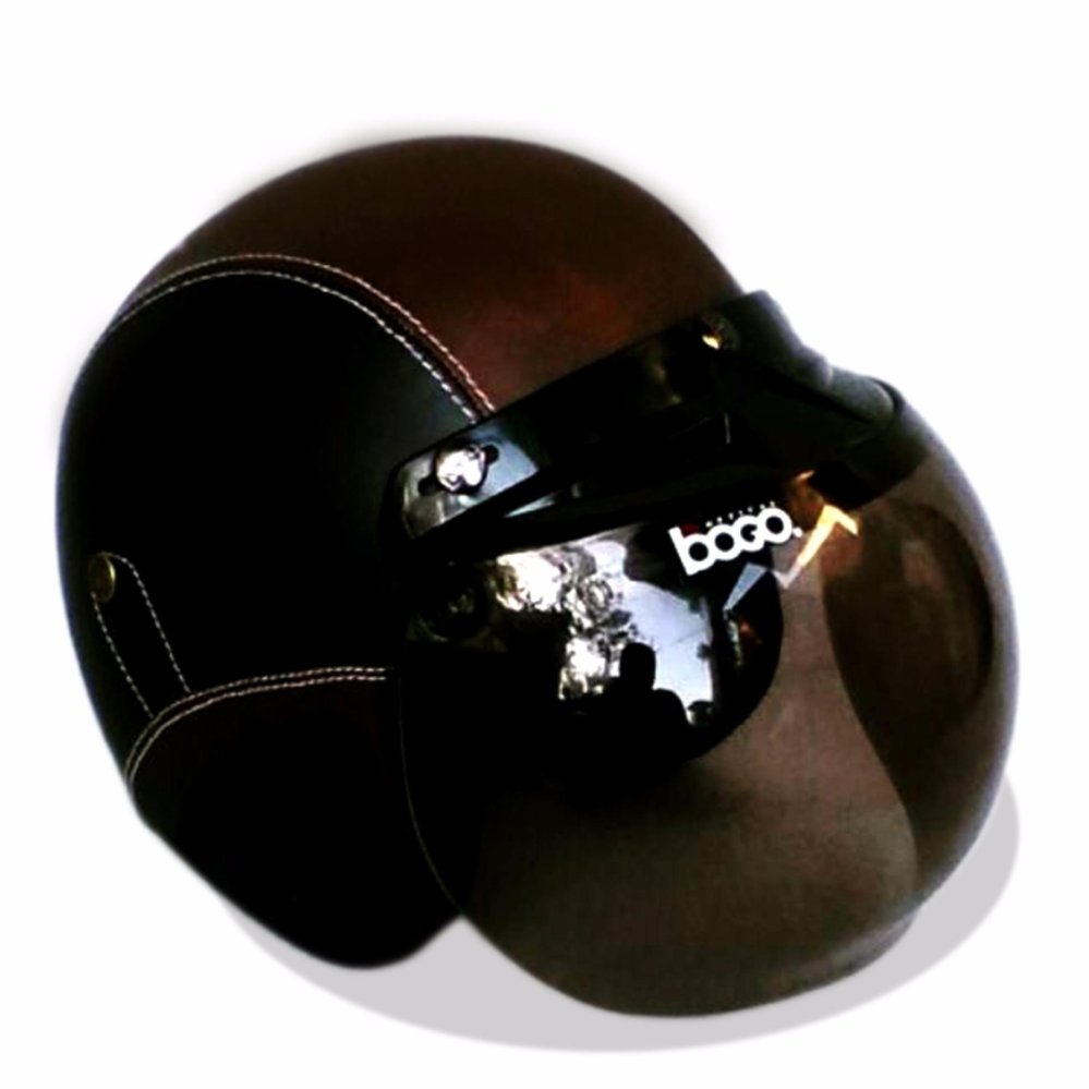 Helm Retro Bogo Kulit Klasik Kaca BOGO Original - Hitam Coklat