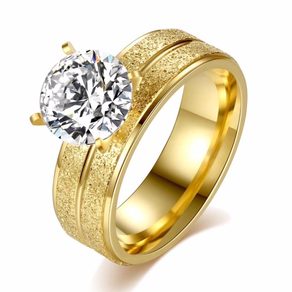 Hequ Classic Empat Prong Cincin Emas 18 K White Emas Plated Cincin Pernikahan Set 2 Carat Sona CZ-Intl