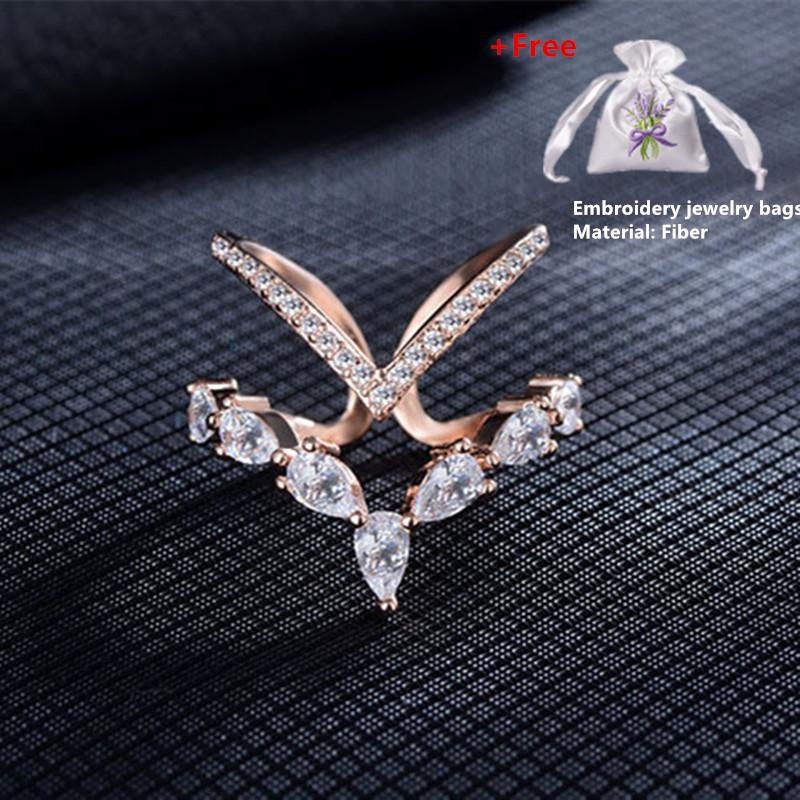 Nya Mia Wanita Modis AAAA Zirkonia Dapat Disesuaikan Cincin Pertunangan Irregular Ganda Lapisan V Desain Open Lingkaran-Internasional