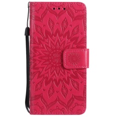 Hicase Anti Gores Pelindung Cover untuk Samsung Galaxy J2 Prime Bunga Matahari Gaya PU Kulit Flip Kickstand Dompet Case Merah -Intl