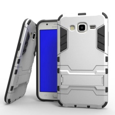 Tinggi Kualitas Armor 2 In 1 PC dan TPU Lembut Kantong Gas Stand Back Case Cover untuk Samsung Galaxy J5 J5008 Case Silver-Intl