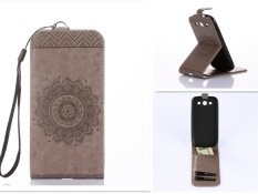 Tinggi Kualitas Embossing PU Leather Wallet Stand Flip Atas dan Ke Bawah Flip Case Cover Garis untuk Samsung Galaxy Note 4 N9100 Case-Intl