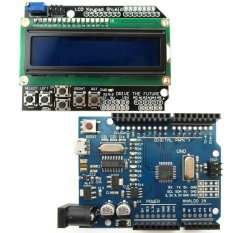 Tinggi kualitas Micro USB UNO R3 ATmega328P Dewan Pengembangan + LCD 1602 tombol tameng kit untuk Arduino