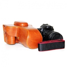 Kualitas Tinggi Portable PU Leather Digital Camera Case untuk Canon EOS60D 70D 18mm-200mm Lensa dengan Kamera Tali Bahu (Brown) -Intl