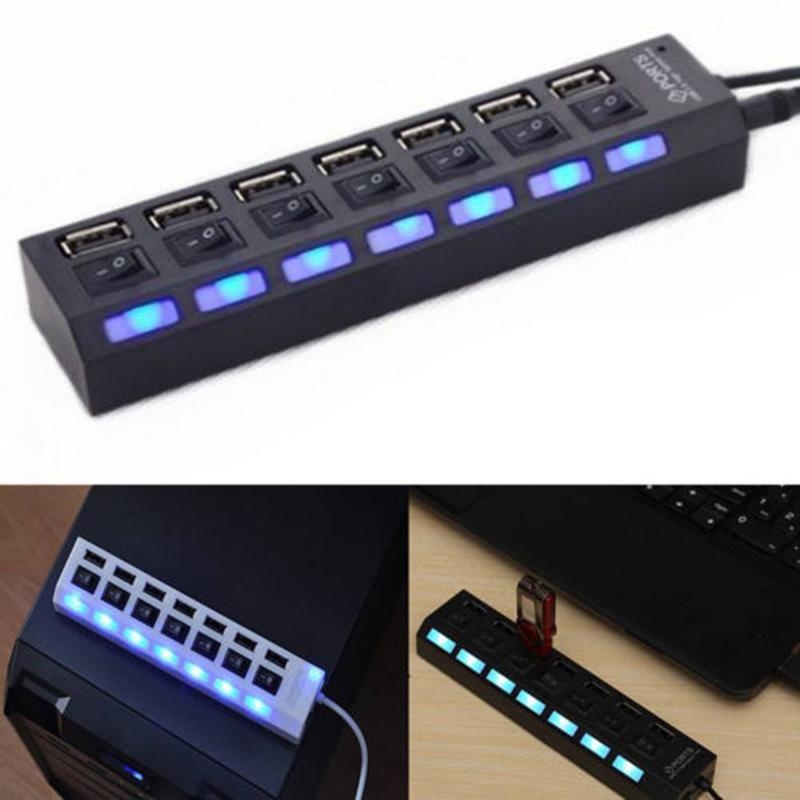 Kecepatan Tinggi USB 2.0 7-Port Multi Hub Pengisi Daya Tinggi Adaptor Kecepatan Switch Laptop PC-Intl