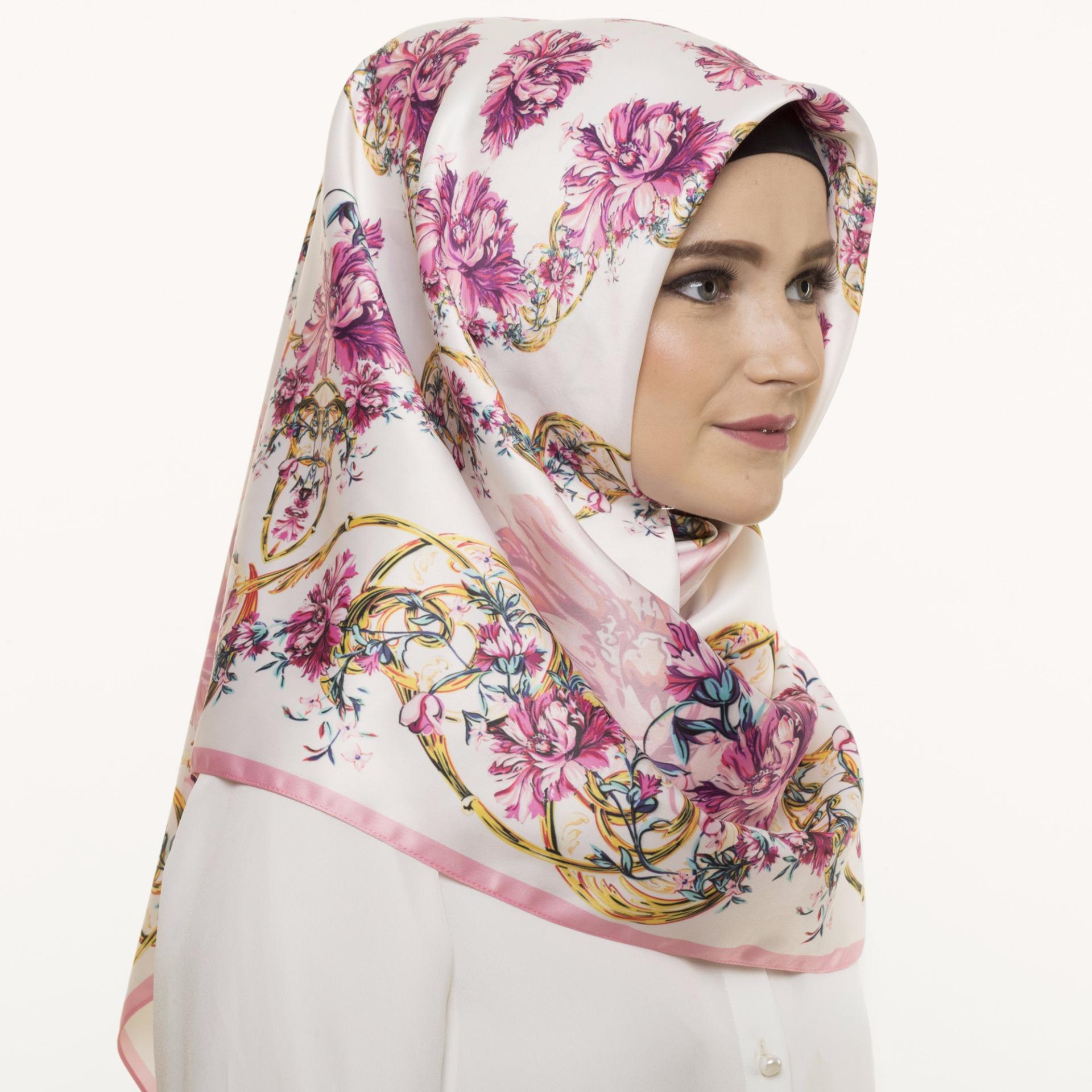Hijabstore - Angel Lelga Original Scarf AL 242 - Cream Fuschia Floral