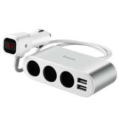HOCO Z13 3-In-1 Charger Mobil USB Ganda LED Digital Display Voltage Tester Silver-Intl