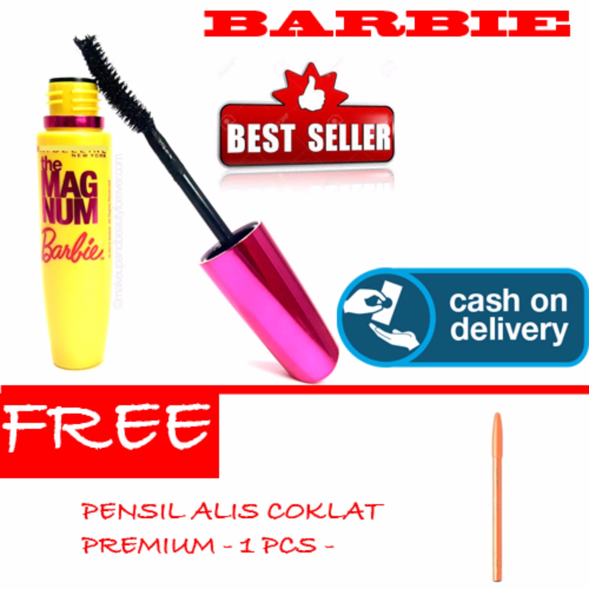 HOKI COD - Mascara Magnum Barbie - Maskara Waterproof - Model Barbie  Warna Hitam Premium Quality Top - 1 Pcs + Gratis Pensil Alis Coklat Premium - 1 Pcs
