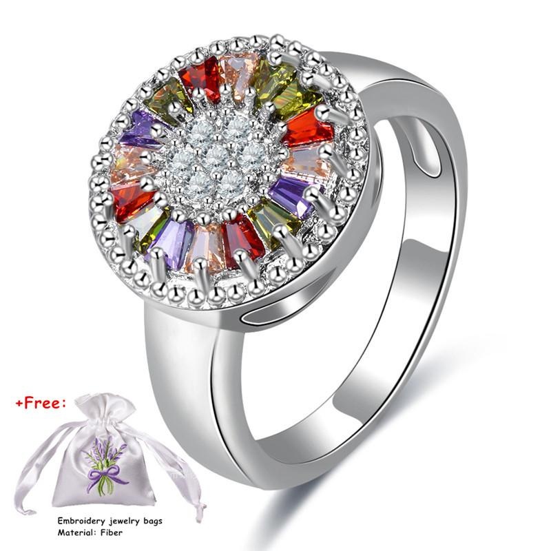 Jual Seksi Modis Gaya Eropa Cincin Besar Cantik Mixed Warna Tembaga Zirkon Jari Cincin untuk Wanita