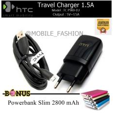 HTC Original Charger Micro USB P900 Fast 1.5 Ampere - Hitam FREE PowerBank Slim 2800 mAh