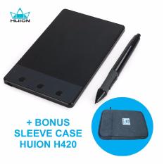 Huion H420 Usb Animation Digitizer Graphics Drawing Table, Design Grafis, Signature Pad Pen, Tablet Desain, Tulisan Tanda Tangan, Presentasi, Wacom Substitute Hitam + Free Sleeve Case