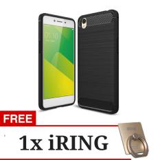 Hunter iPaky Carbon Fiber Shockproof Hybrid Back Case for OPPO Neo 9 / A37 - Black + Gratis iRing