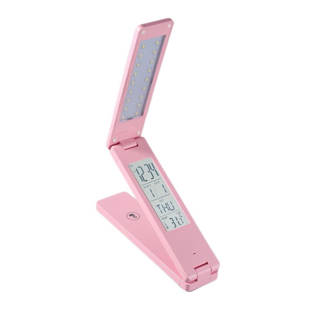 Huohu Folding LED Desk Lamp, Perawatan Mata Portable USB Rechargeable Touch-Sensitive Control dengan Jam Alarm Kalender Tampilan Suhu Lampu Baca untuk Tempat Tidur, Belajar, Ruang Tamu-Internasional
