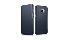 ICARER Mewah Folio Flip Genuine Leather Case dengan Magnetic Penutupan (Samping Samping) untuk Samsung Galaxy S7 Edge (Biru)