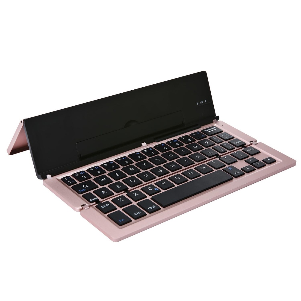 Iokioh Universal Portabel Dapat Dilipat Mini Nirkabel Keyboard Bluetooth dengan Kickstand untuk IOS Android Windows Smartphone Tablet Komputer, Rose Gold-Intl