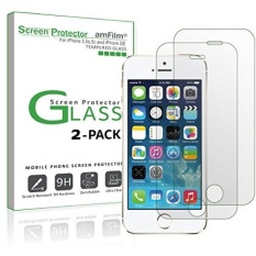 IPhone SE Glass Screen Protector, AmFilm Screen Protector untuk IPhone SE, 5, 5 S, 5C Premium Tempered Glass Screen Protector (2 Pack)-Internasional