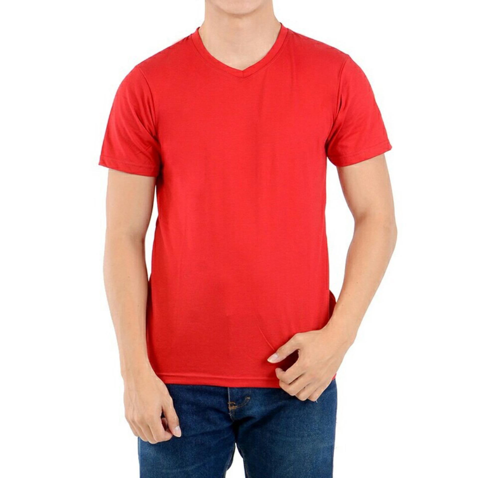 Irfan Store95 - Kaos Kolos Pendek V Neck - Merah