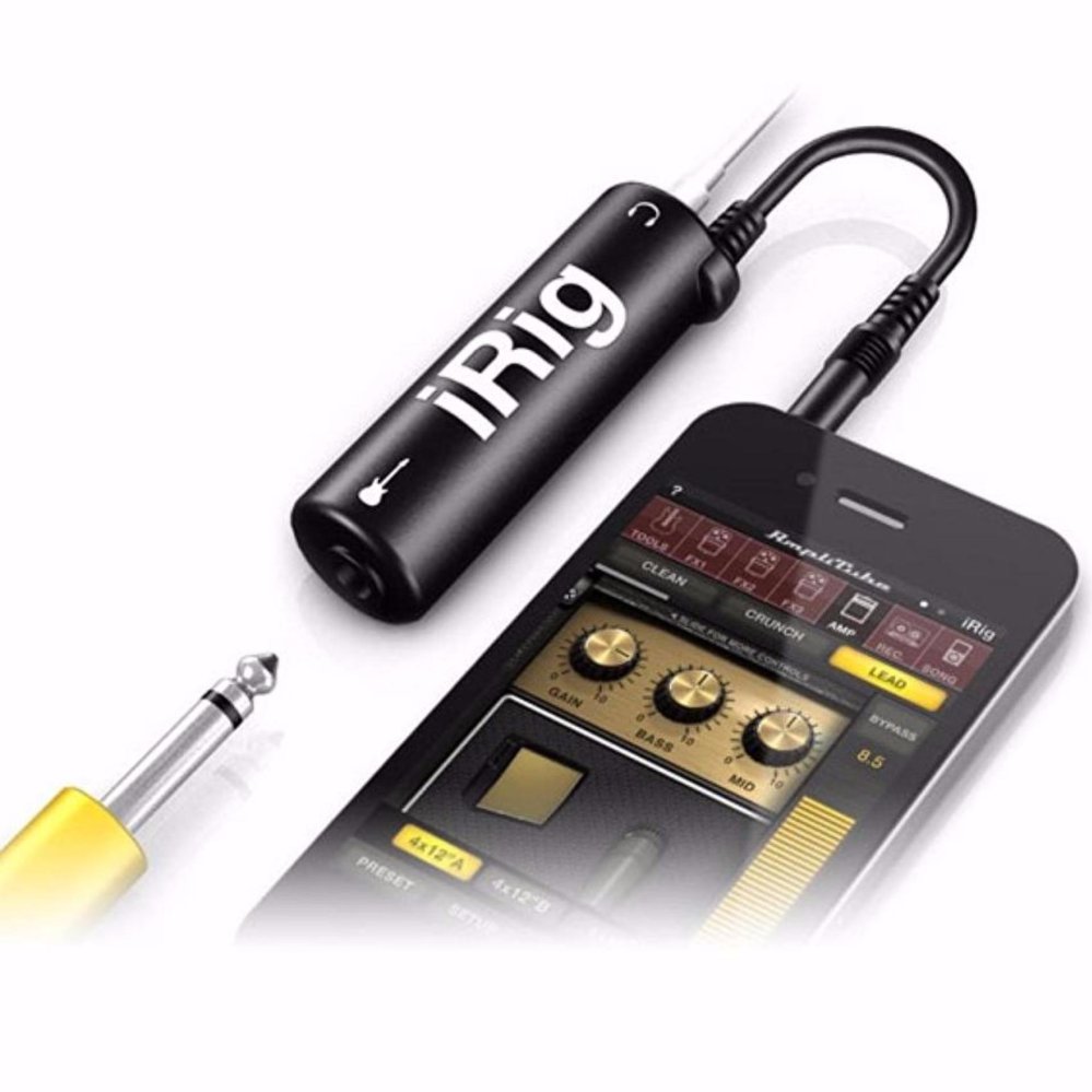 iRig AmpliTube Guitar Interface Converter Adapter for iPhone iPod Touch iPad iOS Alat Penghubung Ios dengan Jack Gitar Bass Amplifier Plug In and Paly Aksesoris Instrumen Musik Music Instrument No Battery Simpel Mudah Support Recording - Hitam