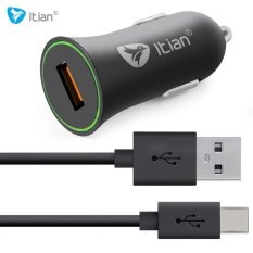 Itian OC 3.0 Pengisi Daya Mobil Adapter Otomatis Port USB Tunggal + Tipe-C Kabel Pengisi Daya-Internasional