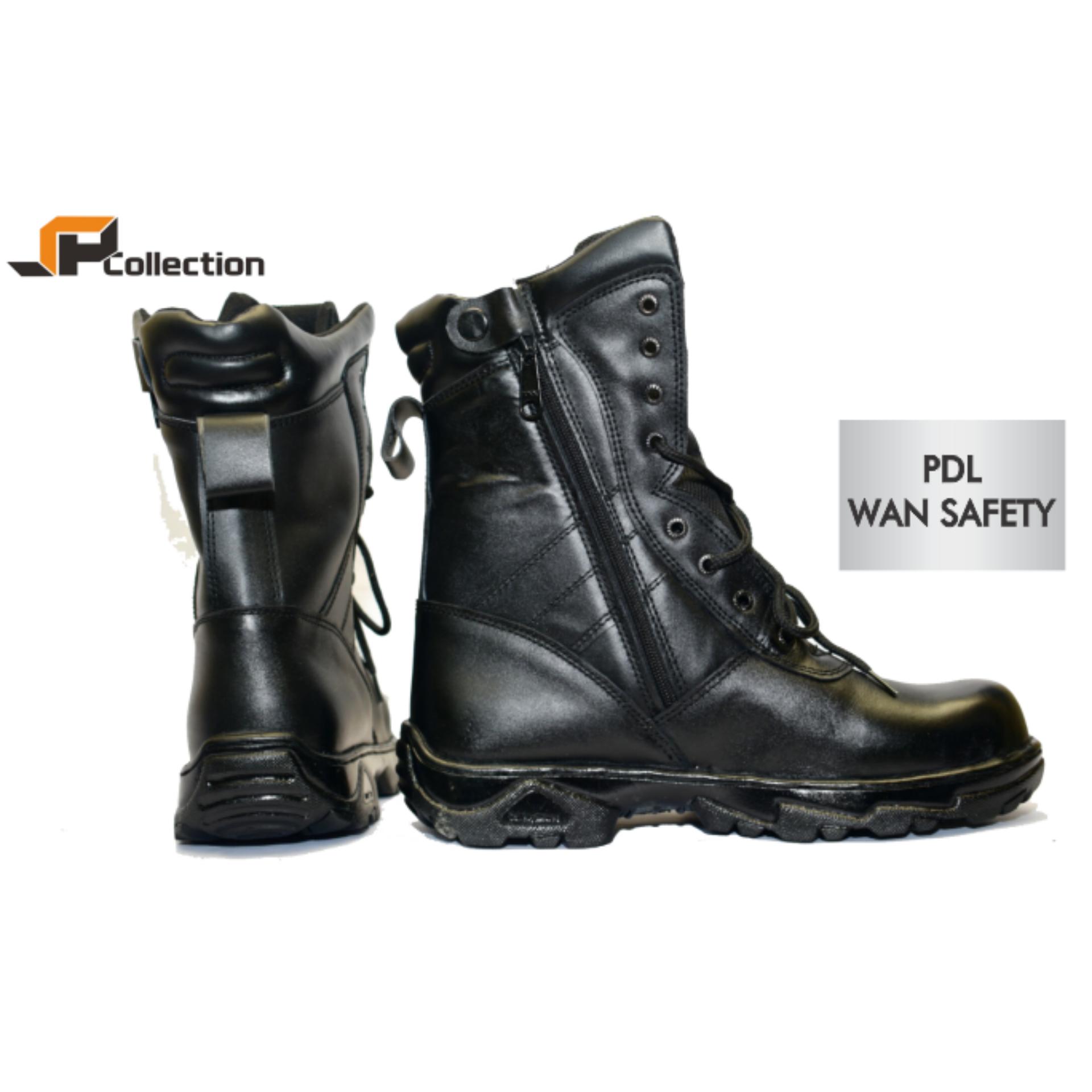 JAFERI Sepatu Boots PDL Wan Safety Warna Hitam Bahan Kulit Sapi Asli Sepatu Jatah TNI Polri Dengan Besi Pengaman, Cocok Juga Untuk Security, DAMKAR, Pertambangan, Dll