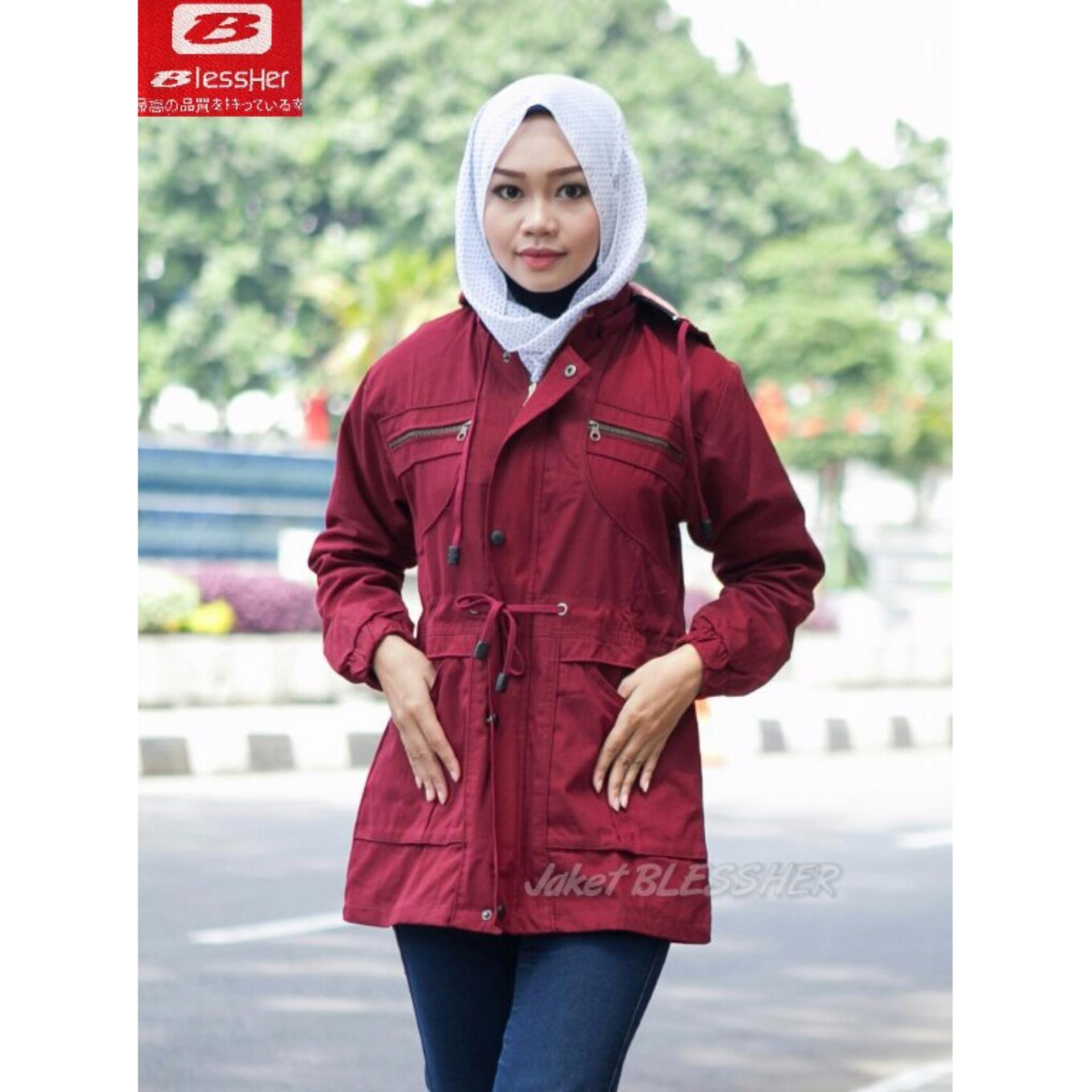 Jaket Parka Wanita - Canvas - Bolak-Balik - Maroon.  