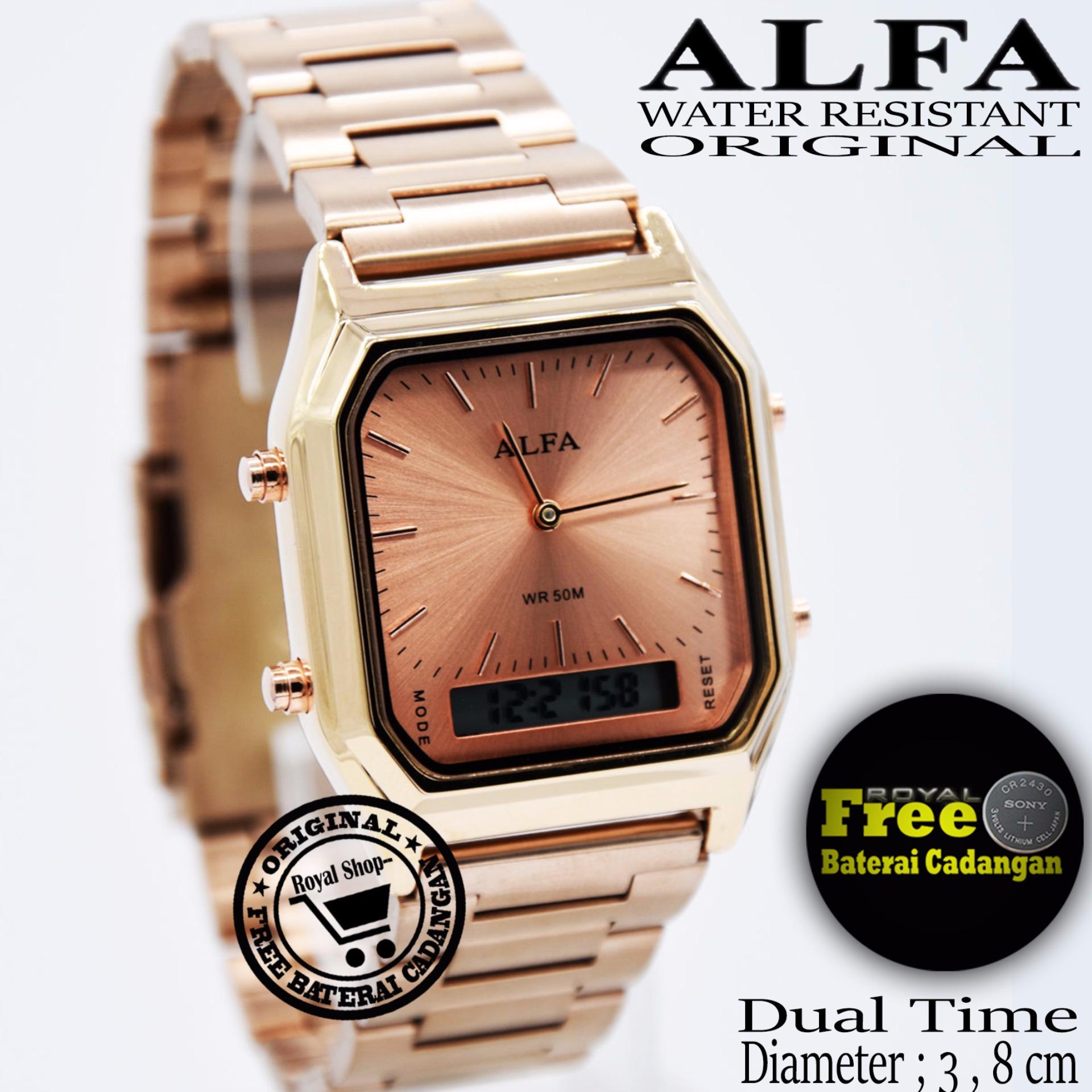 Jam Tangan Wanita - Alfa W-8803BTH - Dual Time - Strap Stainless Steel