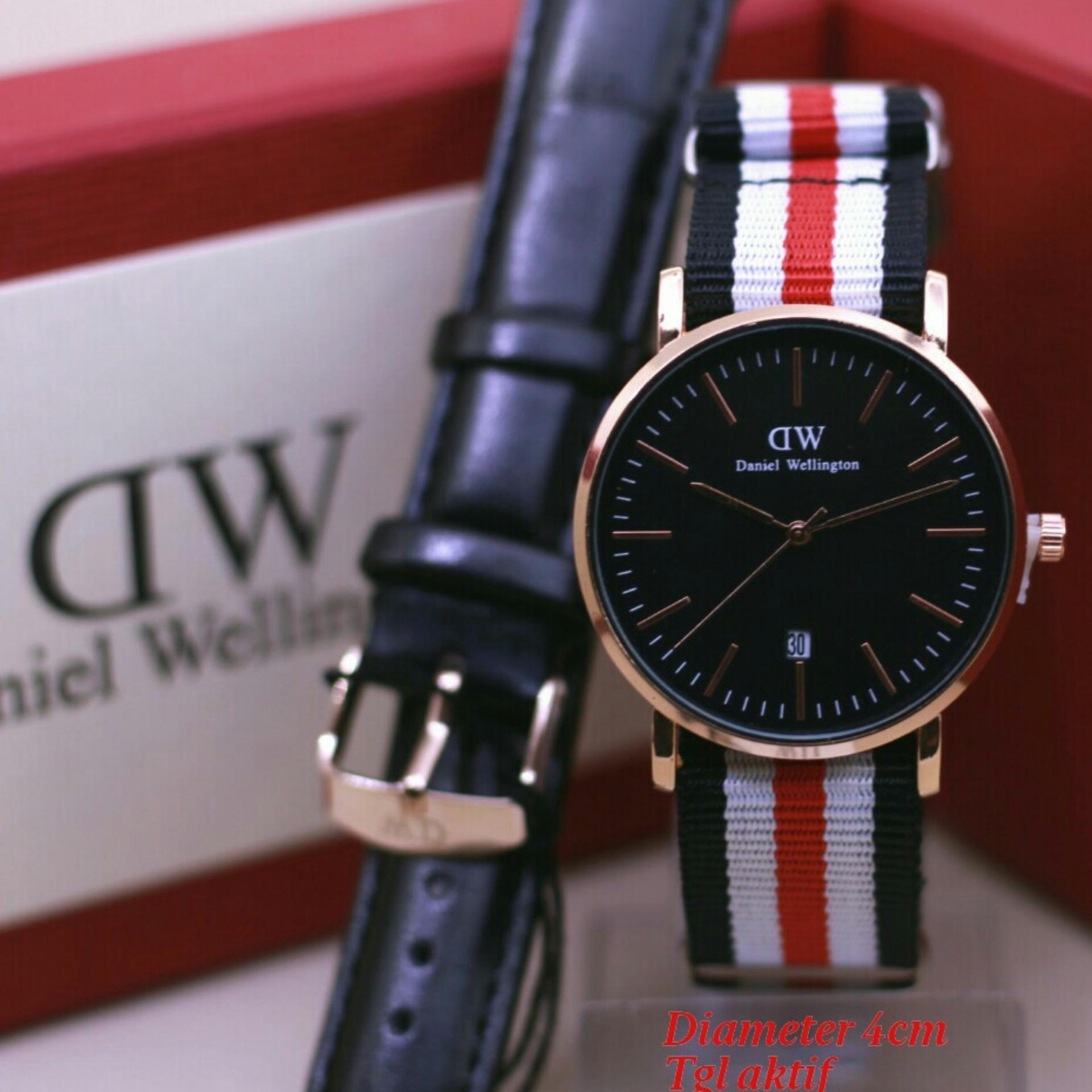 JAM TANGAN WANITA DW TGL TALI KANVAS + TALI KULIT