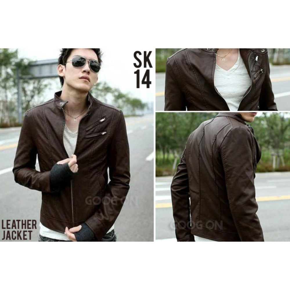 Jas Exclusive - Kulit Coklat Zipper Jaket Stylish Biker Rider Terbaru