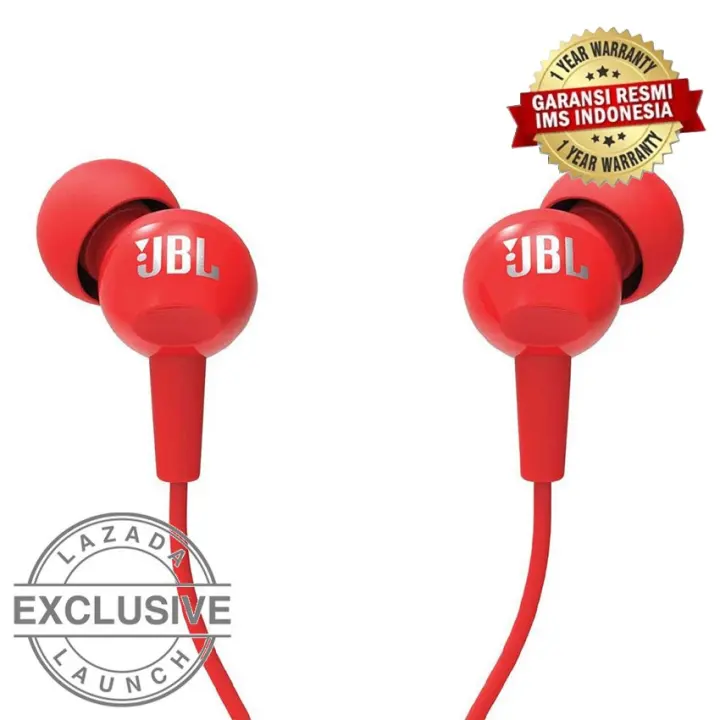 JBL C100SIIn-Ear Headphones with Mic - Compatible withAndroid & iOS - Merah