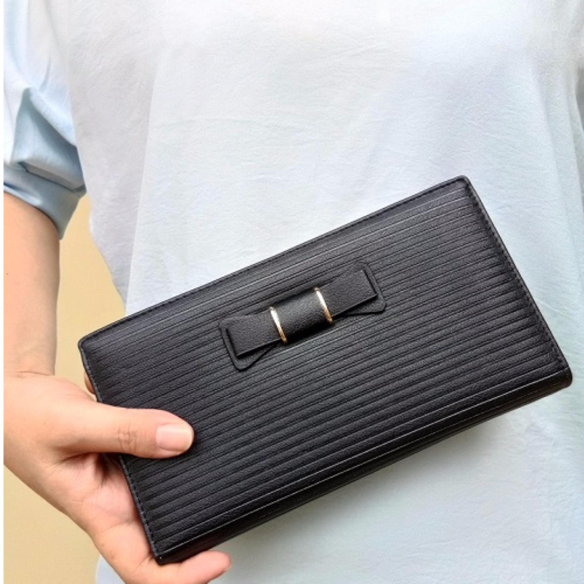 JCF Multifungsi Dompet Clutch Wanita Fashion Branded PU Leather Import - Alice Black Bagus Dan Mewah High Quality