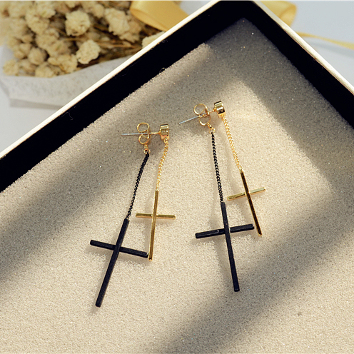 Anting Sederhana Salib Anting Retro Anting Tusuk Model Depan Belakang
