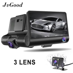 JvGood 3 Lens Car Dash Cam 4 Inch FHD 1080 P Mobil DVR Perekam Video Dashboard Kamera Perekam Dual Lens DASH 3 Channel Cam Front + Inside + Kamera Belakang dengan G-sensor, perekaman Loop, Night Vision