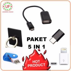 Kabel OTG Connect Kit Mobile Phone Multi Fungsi + Ring Stand + Card Reader Special Micro SD + Konektor Iphone 5 + Konektor Type C