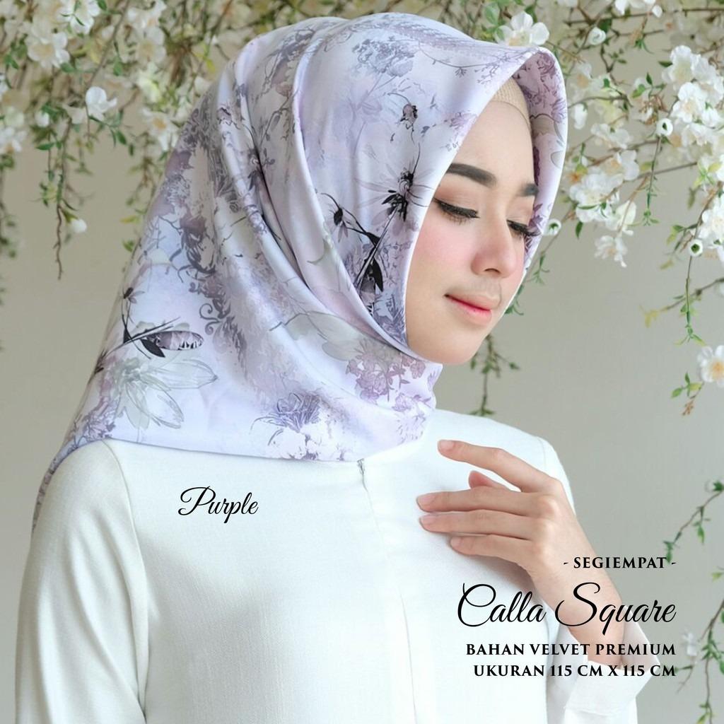 Kananta Hijab Segi Empat Motif / Jilbab Segi Empat Motif / Kerudung Segi Empat Motif / Square K-Calla / Bahan Kain Velvet Premium