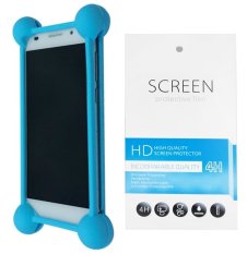 Kasing Universal Wadah Cover Silikon Case Casing - Biru + Gratis 1 Clear Screen Protector for Samsung Galaxy Grand Quattro