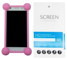 Kasing Universal Wadah Cover Silikon Case Casing - Merah Muda + Gratis 1 Clear Screen Protector for Samsung Galaxy Grand Quattro