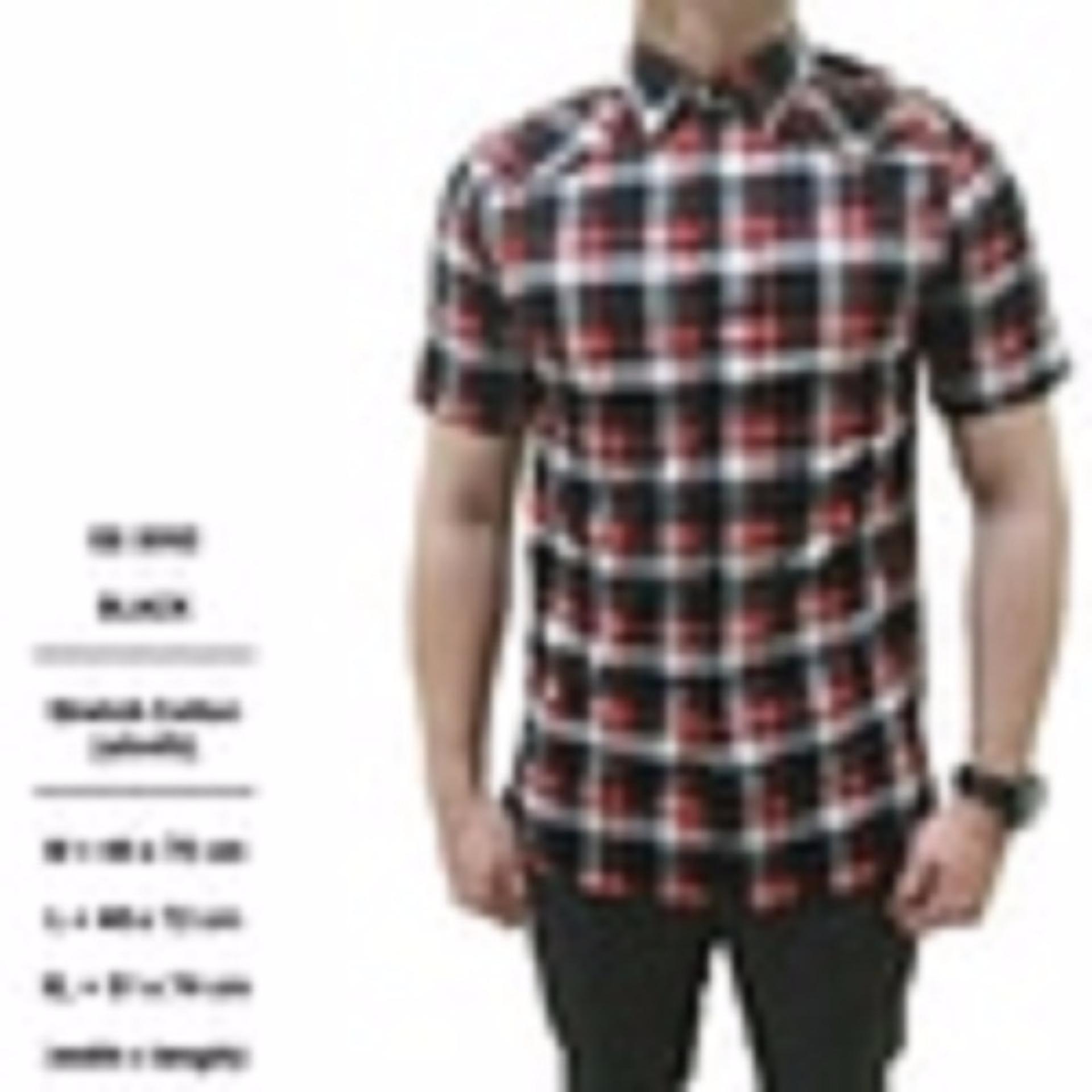 KEMEJA AHOK FLANEL PENDEK PRIA COWOK 2927 MERAH HITAM PUTIH SLIMFIT mantap!!